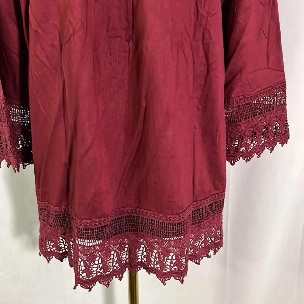 ๐ 6 for $35 โข NWOT Blair Burgundy Lace Accent Pleated Button Front Tunic Blouse - Picture 13 of 16